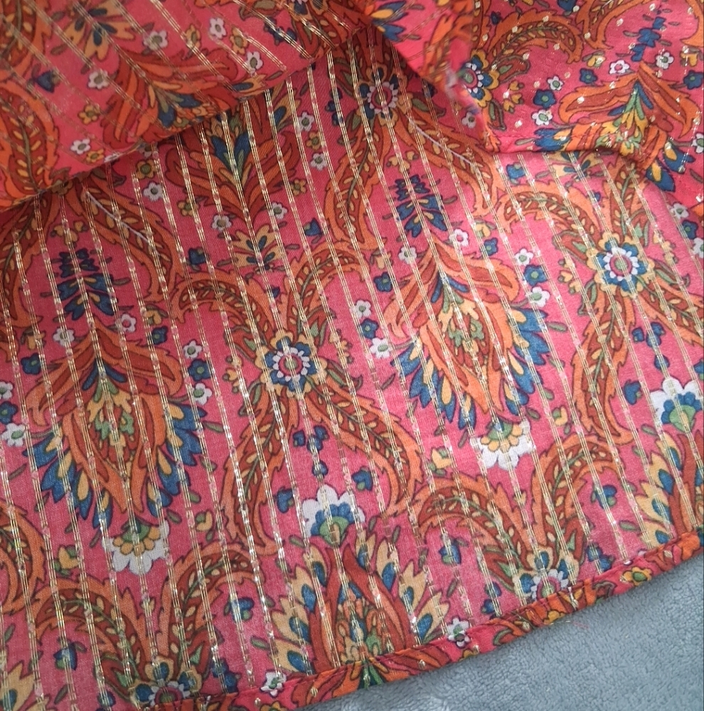 Talbots Floral Lattice Blouse Lightweight Multicolor Metallic Long Sleeve Size M - Picture 13 of 15